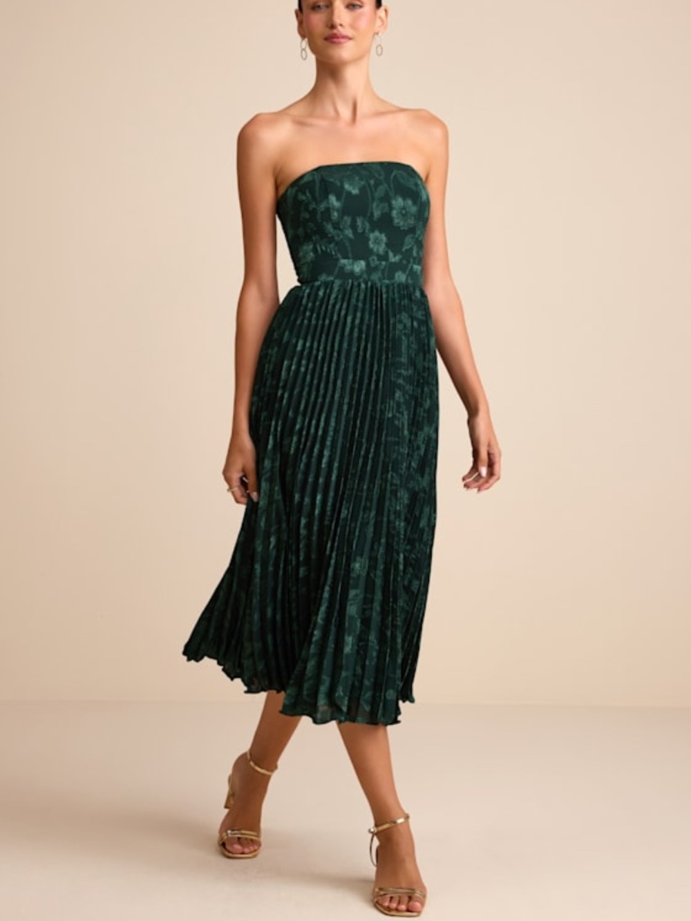 Lulus Perfectly Stunning Emerald Jacquard Strapless Midi Dress Green - Size M